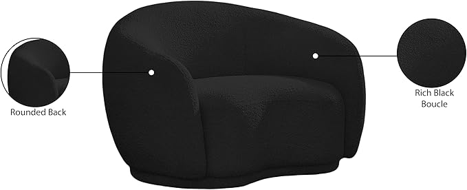 Meridian Furniture 693Black-C Hyde Collection Modern | Contemporary Boucle Fabric Upholstered Accent Chair with Rounded Back, Black, 42" W x 38" D x 27.5" H