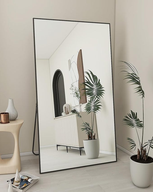 Koonmi 71"x30" Floor Mirror Full Length, Bedroom Floor Body Mirror with Stand, Large Black Mirror, Leaning, Standing or Hanging Horizontally/Vertically