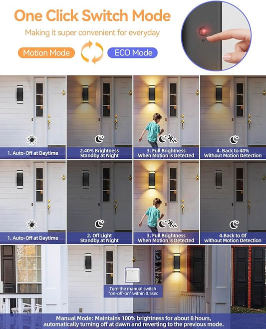 RAYVO Motion Sensor Outdoor Lights 2 Pack, Modern Dusk to Dawn Exterior Lighting Fixtures Up and Down Sconce with Black Finish, Waterproof Wall Mount Lighting for Porch Garage, Bulbs Included