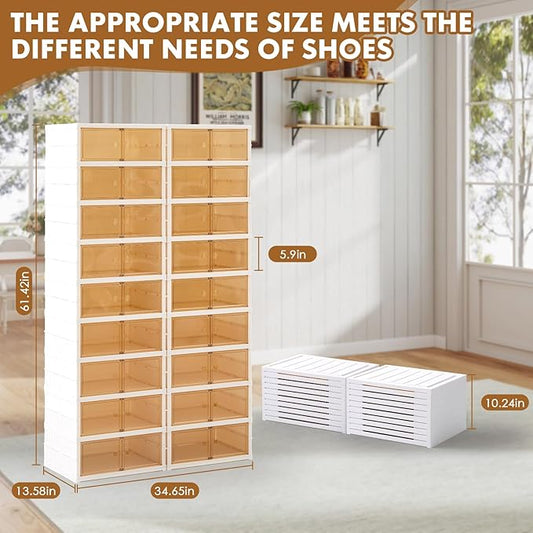 SAYMA Collapsible Shoe Rack Organizer Foldable Shoe Shelves, Plastic Large Folding Shoe Cabinet with Door, Easy Assembly Shoe Cabinet for Entryway (2 x 9 Tiers-18 Pairs)