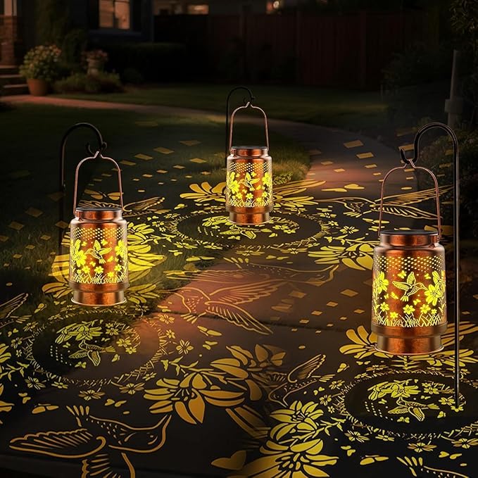 Solar Lanterns Outdoor Waterproof Hummingbird Gifts, Birthday Gifts for Women Mom Grandma, Garden Decor Lanterns Decorative Outdoor for Yard, Patio, Porch, 2 Pack