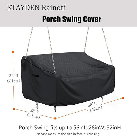 Porch Swing Cover Waterproof Outdoor Hanging Swing Cover Tear resistant All WeatherProof Patio Furniture Covers (Black, 85x45x(32-24)inch) (56x28x(32-24)Inch)