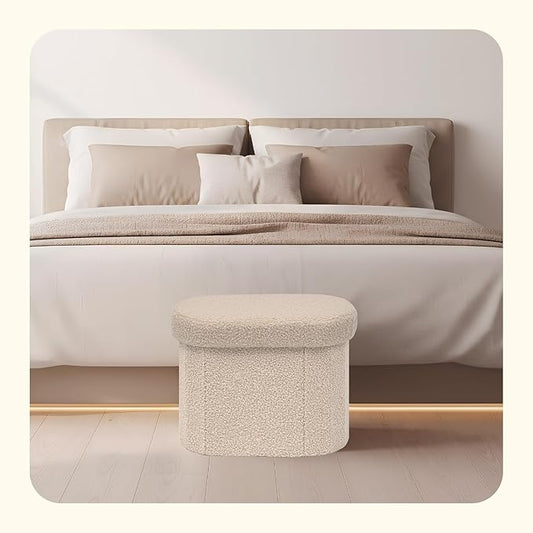 PINPLUS Storage Ottoman Boulce Tufted Folding Small Ottomans Bench Foot Rest with Storage 16.1"x12.2"x12.2" (Beige)