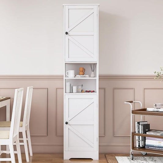 Tall Bathroom Storage Cabinet, Vertical Freestanding Organizer with Adjustable Shelf, Slim Design for Small Bathrooms, Towels & Toiletries Storage(White)