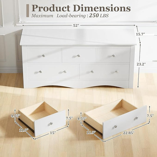 Furmax 5 Dresser for Bedroom, Wood Dresser, Chest of Drawers, for TV up to 65 inch, TV Stand Storage Chest of Drawers for Hallway, Entryway, Living Room (White)