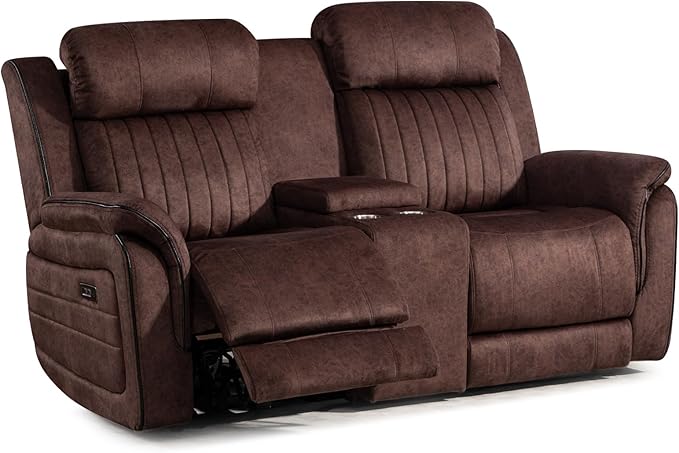Zero Gravity Power Reclining Loveseat Sofa with Adjustable Headrests, Power Loveseat Recliner with Console, Electric 2-Seater Recliner Couch with Charging Port for Living Room (Velvet, Brown)