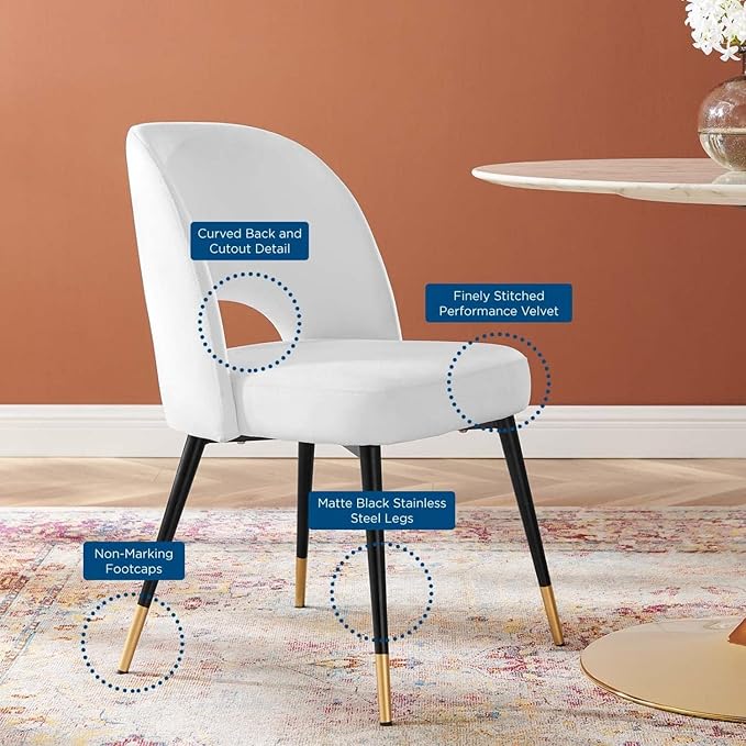 Modway Rouse Performance Velvet Dining Side Chair in White 23 x 20 x 32