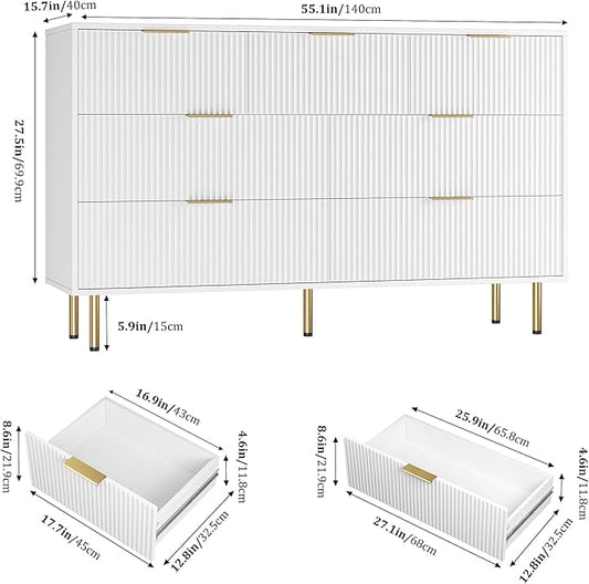 GAOMON 7 Drawer Dresser for Bedroom Chest of Drawers, 55" Wide Fluted Dresser with Drawers, Modern Wooden Double Dressers with Metal Handles for Living Room, Hallway