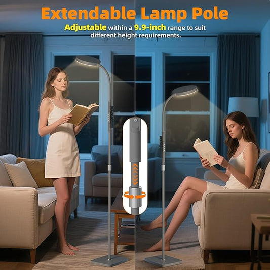 Floor Lamp, Adjustable Height Floor Lamps for Living Room Bedroom, 120 LED Super Bright Standing Lamp Remote Control Dimmable Gooseneck Tall Stand Reading Lamp for Office Craft, Matte Gray