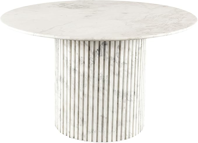Meridian Furniture 248White-DT48 Genoa Collection Art Deco Dining Table with Handcrafted Genuine Marble, White Marble with Light Grey Veining, 48" W x 48" D x 30" H, White