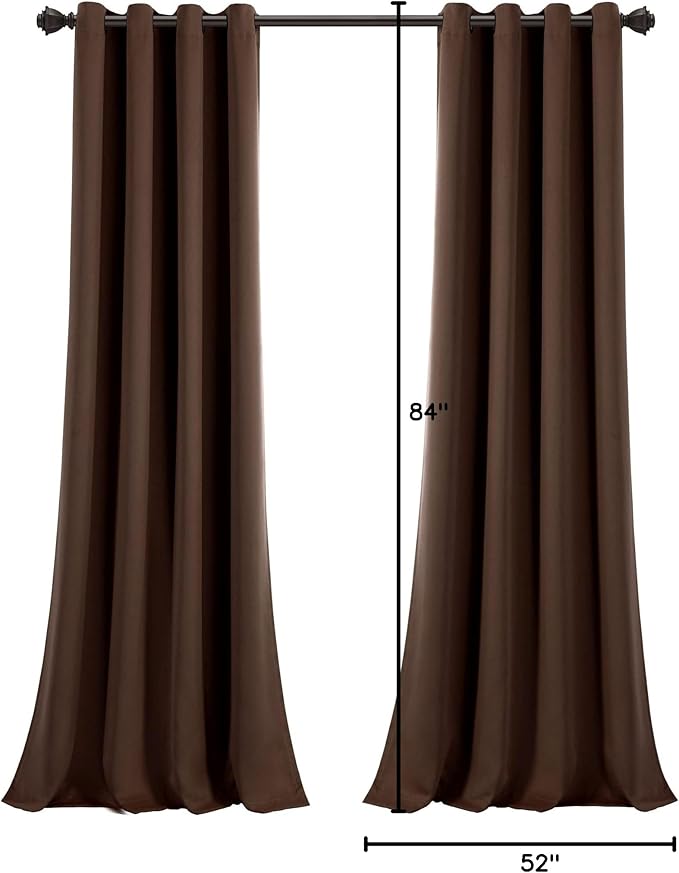 Lush Decor Insulated Grommet Blackout Window Curtain Panels, Pair, 52" W x 84" L, Chocolate - Classic Modern Design - Chic Window Decor - Long Curtains For Living Room, Bedroom, Or Dining Room