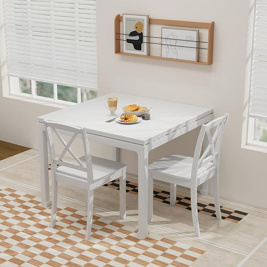Giantex Wood Dining Chairs Set of 4 White, Armless Kitchen Chair w/Rubber Wood Legs & Curved Backrest, Farmhouse Cross Back Diner Chair, Wooden Side Chairs for Home Dining Room, Load 400 LBS