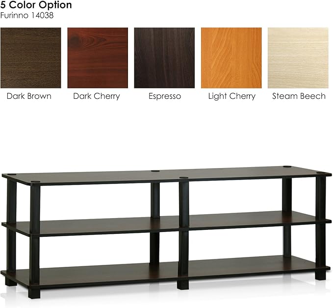 Furinno TURN-S-TUBE TV Stand, 3-Tier No Tools Entertainment Center, TV Console for TV up to 46 Inch, for Living Room, Bedroom, Dark Brown