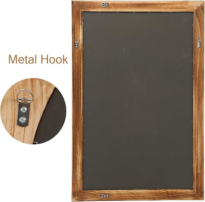 ULIKE Rectangular Wood Mirror with Natural Wooden Bead Frame, 24x36 Inch Rustic Farmhouse Wall Mirror for Bathroom Nursery Bedroom Living Room Brown