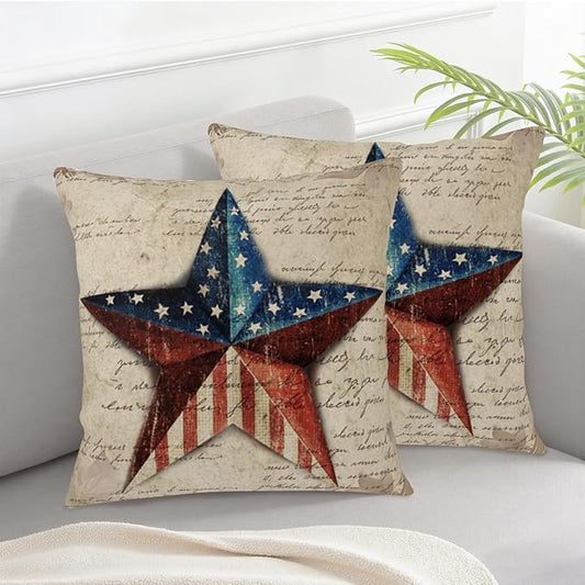 Patriotic Star Outdoor Pillow Covers 20x20 Set of 2 4th of July Vintage American USA Flag Throw Pillows Independence Memorial Day Throw Pillow Cases for Couch Sofa Bedroom Living Room Decor