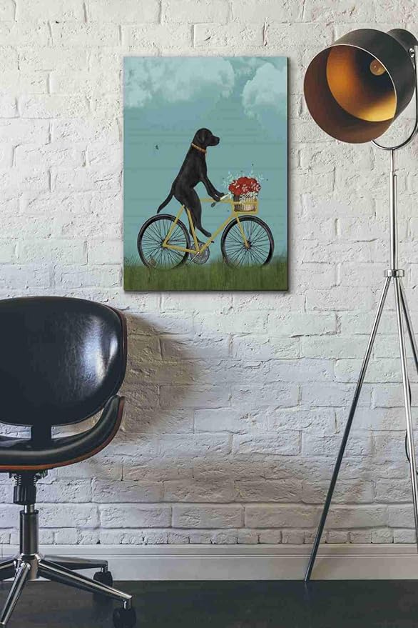 Epic Graffiti 'Black Labrador on Bicycle - Sky' by Fab Funky Canvas Wall Art, 18"x26"