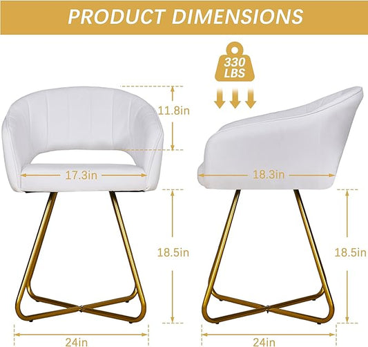 VECELO Velvet Accent Chair, Luxury Vanity & Dining Chair with Gold Cross Base, 360°Swivel Upholstered Armchair for Living Room, Bedroom, Home Office, Pearl White