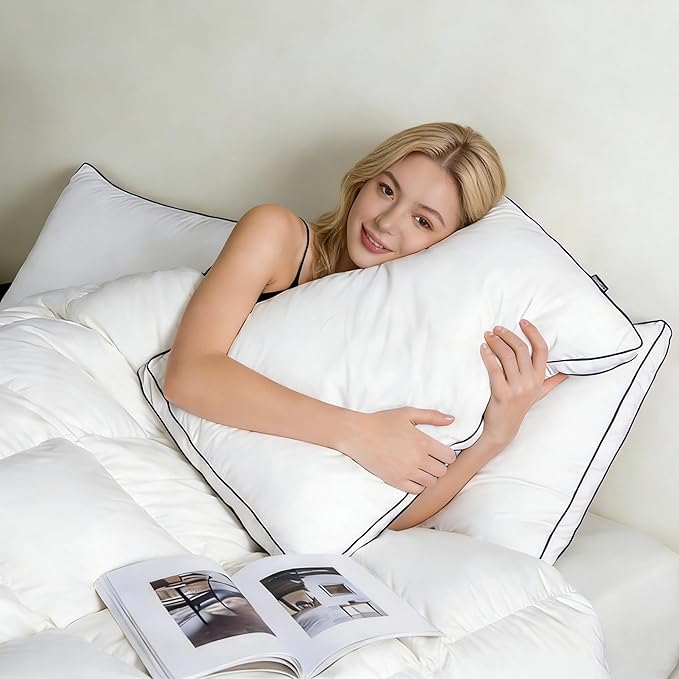 DOWNCOOL Goose Down Bed Pillows King Size Set of 2, Pillow Soft Support for Side, Back or Stomach Sleepers, for Better Sleep Experience, White 20" x 36"