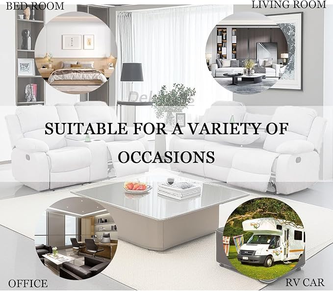 Living Room Furniture Sets 2PCS Fabric Recliner Sofa Set Modern Loveseat Couch Set Manual Reclining Sofa Set with Cup Holders/Storage Console for Living Room/Rv Car (Grey White, Sofa+Loveseat)