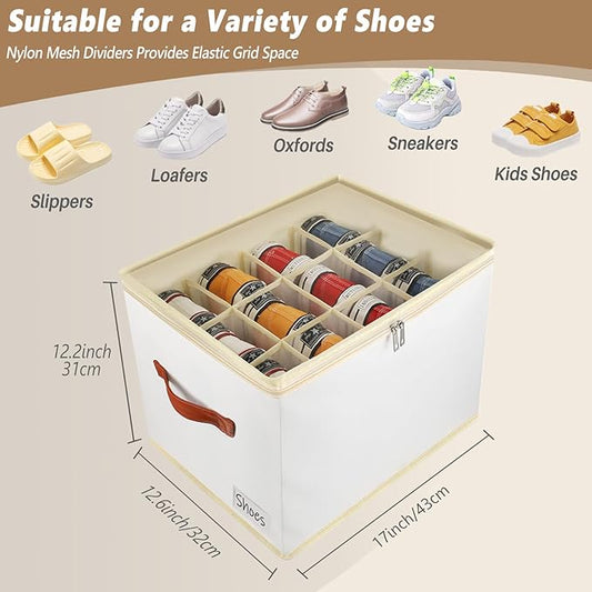 Shoe Storage Box Organizer for Closet - Space Saver Shoes Containers Bin with Clear Lids Stackable, Can Fit Ottoman, Foldable Shoe Rack Cabinet Cubby for Wardrobe (1 Pack)