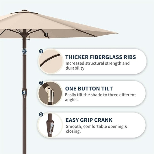 PatioKingdom 11FT Patio Umbrella,Outdoor Umbrella with Push Button Tilt and Crank,Market Table Umbrella with 8 Sturdy Fiberglass Ribs UV Protection