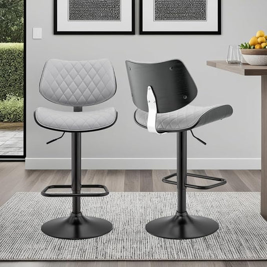 Armen Living Leland Adjustable Grey Faux Leather and Black Finish Bar Stool