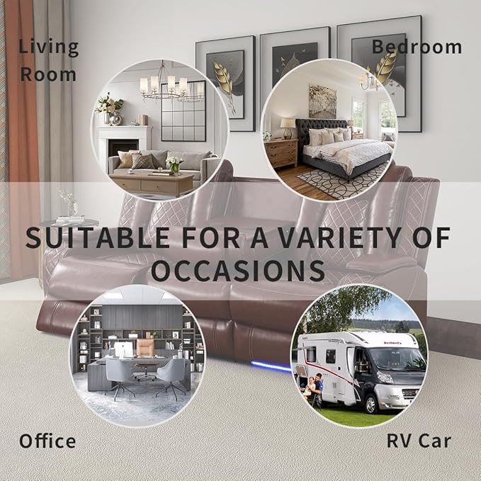 Power Reclining Sofa Sets, Breathing Leather Sofa, Living Room Furniture Sets Brown Power Reclining Sofa with 2 Recliner Seats/USB Ports/LED Light for Living Room, Office