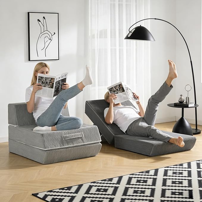 Trenda Folding Sofa Bed, 16lbs Convertible Sleeper Chair with Removable Back Pillow & Handle, Washable Cover Solid Foam Fold Out Chair Bed for Living Room, Apartment, Guest, Single, Dark Grey