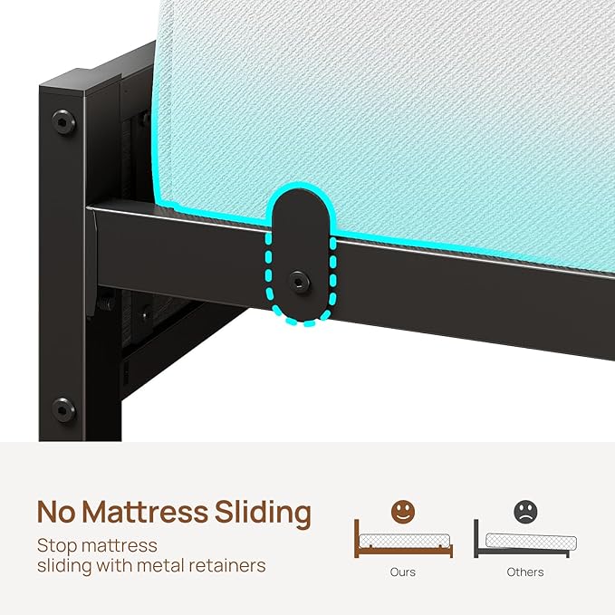 Rolanstar Bed Frame Queen Size with Charging Station and LED Lights, Upholstered Storage Headboard with Drawers, Heavy Duty Metal Slats, No Box Spring Needed, Easy Assembly, Black