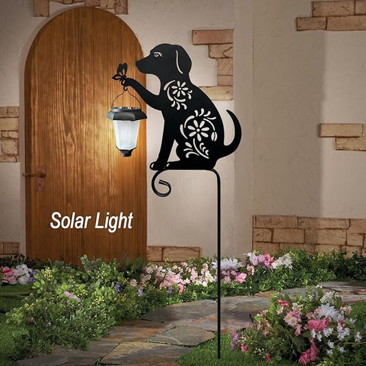 Dog Holding Solar Lantern Decorative Garden Stakes Outdoor Metal Dogs Decorative Stakes for Yard,Lawn,Patio,Pathway (Dog Decor Stakes)