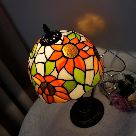 Tiffany Lamp Stained Glass lamp Small Bedside Table Lamps for Living Room Bedroom Dorm Kitchen Home Decor Festival Birthday Gift,Sunflower