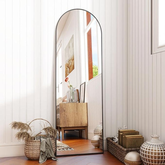 BEAUTYPEAK Arch Mirror Full Length, 59"x16" Wall Mirrors, Full Body Floor Mirror Aluminum Alloy Frame, Suitable for Bedroom, Dressing Room, Black