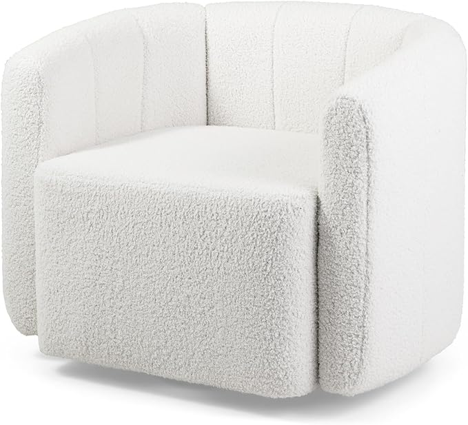 KOMFOTT Swivel Barrel Chair Set of 2, Sherpa Fabric Accent Chair with Curved Backrest & Armrests, Upholstered Armchair with Wide Seat, Pumpkin Shaped Single Sofa Chair for Living Room, Bedroom, White
