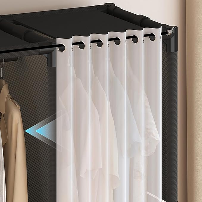 Portable Closet,Portable Closets for Hanging Clothes,Japanese Style Wardrobe with 2 Hanging Rods,6 Storage Shelves,43.3" L x 17.7" W x 65.1" H,White