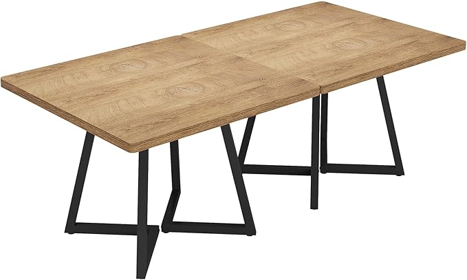 Tribesigns Square Dining Table, 31.5" Modern Dinner Table with Metal Base, Kitchen Table for Dining Room, Small Space, Apartment, Natural & Black (2pcs)