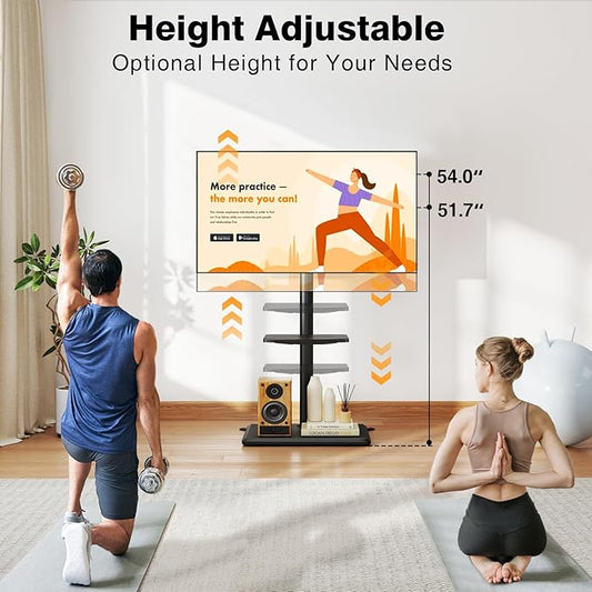 TVON Floor TV Stand with Mount for Most 32-60 Inch Flat/Curved TVs up to 88 lbs, Height Adjustable TV Mount Stand with Wood Base, Swivel TV Stand for Bedroom, Corner & Living Room, Max VESA 400x400mm