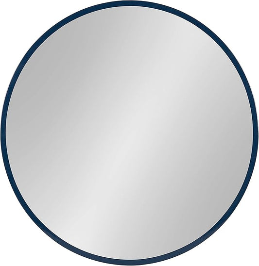 Kate and Laurel Travis Round Wood Wall Mirror, 21.6" Diameter, Navy Blue, Modern Wall Décor Accent