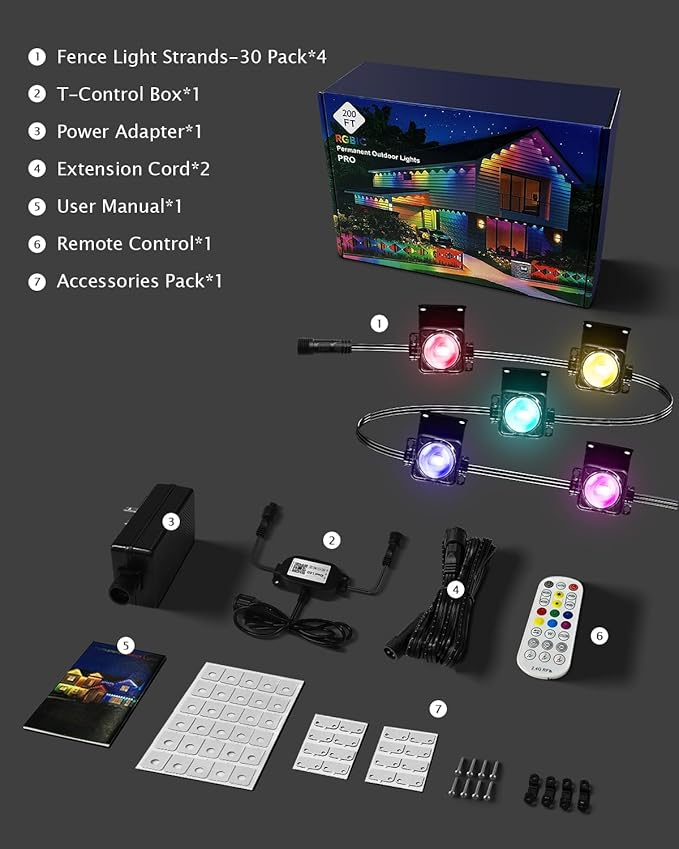 Permanent Outdoor Lights Pro,200ft RGB+IC Smart Outdoor Decor,App/Remote,Christmas,Halloween,Multi Scene Modes,IP67 Waterproof,Eaves Light with Daily & Holiday Party Decor,House Roof Lighting