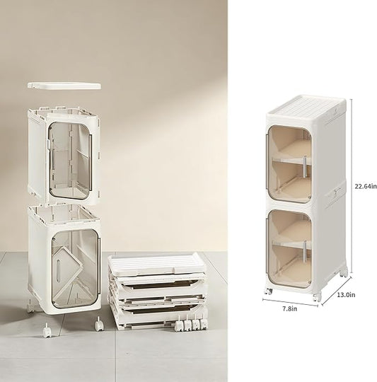 Narrow Storage Cabinet Slim Bathroom Storage Cabinet with Movable Wheels Tall Bathroom Organizer Skinny Cabinet for Small Spaces,2-Tier Beige