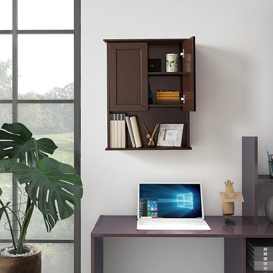 Wall Cabinet, 23x29 inch Medicine Cabinet, Over Toilet Storage with Adjustable Shelf, Wooden Expresso Bathroom Cabinet with 2 Doors