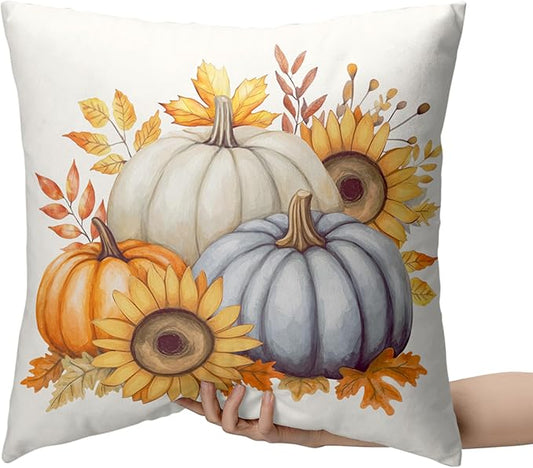 Fall Pillow Covers 16x16 Set of 2 Colorful Pumpkin Sunflower Wreath Throw Pillow Covers Autumn Harvest Pillow Case Thanksgiving Cushion Case for Home Decor Couch Sofa