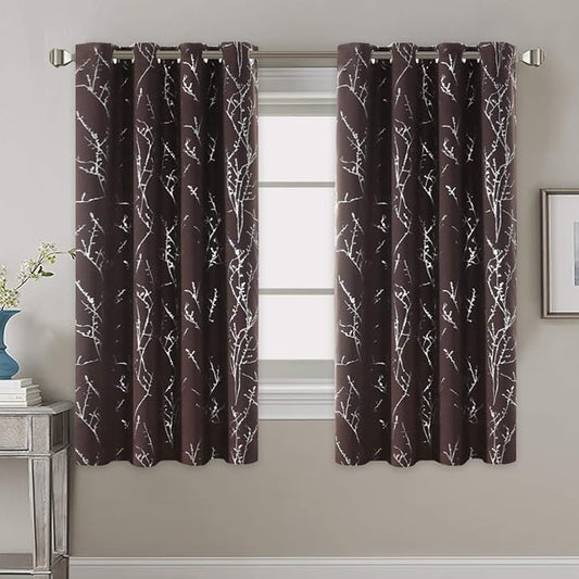 H.VERSAILTEX Blackout Curtains for Bedroom Foil Print Twig Tree Branch Thermal Insulated Grommet Curtain Drapes Light Blocking Thick Soft Window Curtains for Living 52 x 63 Inch, 2 Panels, Brown