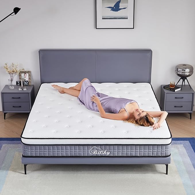 Bitsky Full Size Mattress - 12 inches Gel Memory Foam Hybrid Mattress in a Box, Pocket Springs, Medium Firm, Pressure Relief & Motion Isolation, CertiPUR US Certified