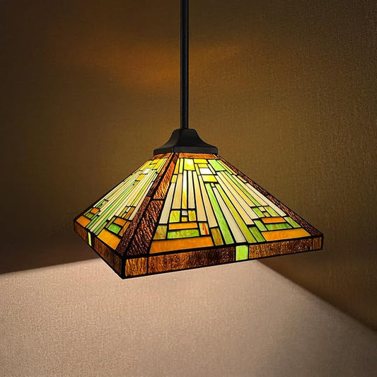 Capulina Tiffany Lamp Stained Glass Pendant Lights 12" Wide Amber Brown Mission Tiffany Style Hanging Lamp for Kitchen Island Dining Room Hallway Counter