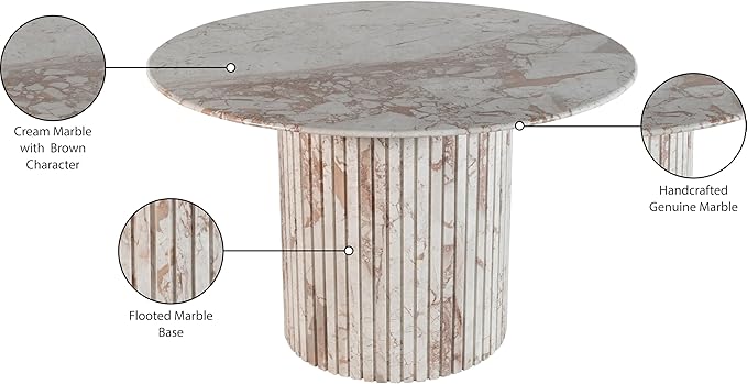 Meridian Furniture 248Breccia-DT48 Genoa Collection Art Deco Dining Table with Handcrafted Genuine Marble, Breccia Marble, 48" W x 48" D x 30" H, Breccia