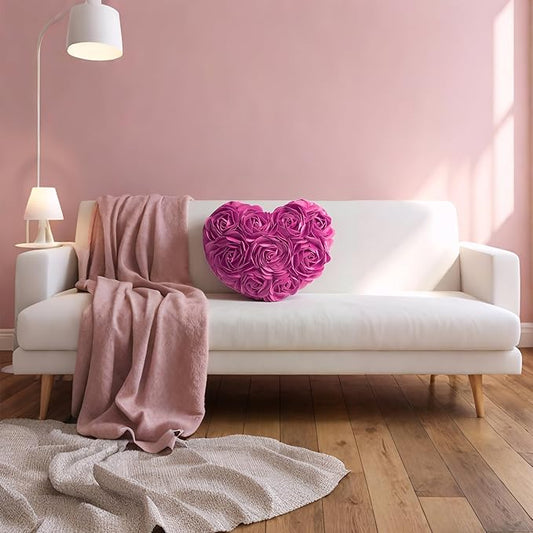 JWH Heart Flower Throw Pillow Covers Decorative Floral Shaped Accent Cushion Soft Pillowcase for Sofa Couch Living Room Bed Chair 14x16 Inches Hot Pink