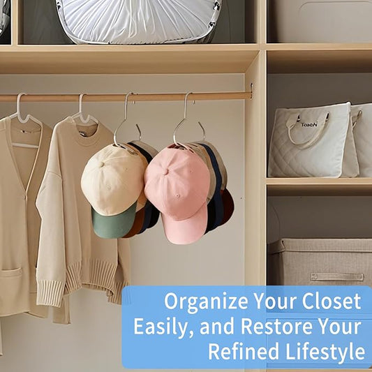 6 Packs Hat Hangers for Closet, Premium Hat Organizer for Baseball Caps, Cap Rack for Organizers and Storage, Space Saving Hangers Holder 50 Hats and Usable for Belt, Scarf, Tie, Bra, Purse