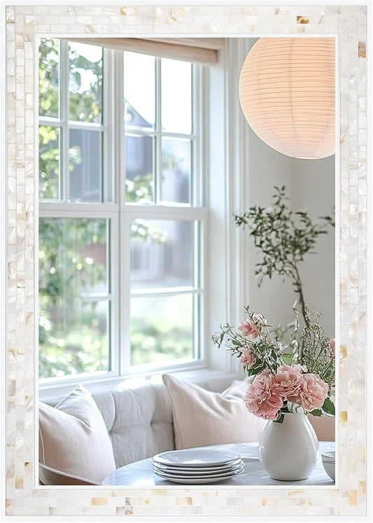 White Bathroom Mirrors for Wall, 20x28 Inch Rectangle Mirrors with Tempered Glass for Bathroom Bedroom or Living Room Wall Decor (Horizontal/Vertical Hanging)