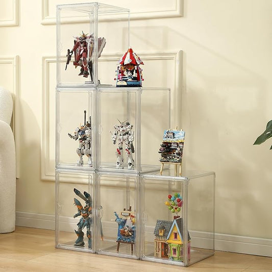 Acrylic Display Cases for Collectibles - Stackable Plastic Storage Shoe Boxes - Magnetic Lid, Figure Organizer