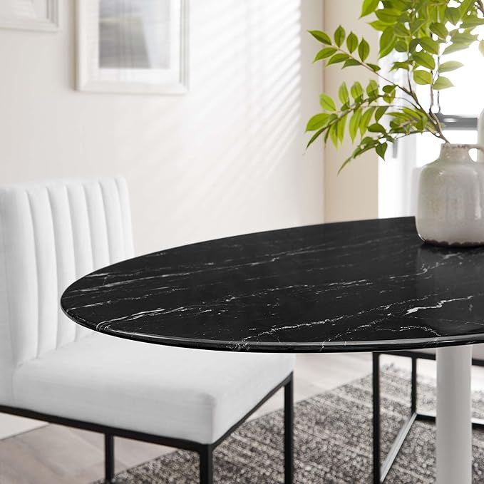 Modway Lippa Oval 54" Artificial Marble Mid-Century Modern Dining Table in White Black